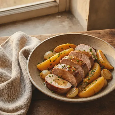 Filet mignon au cidre et aux pommes