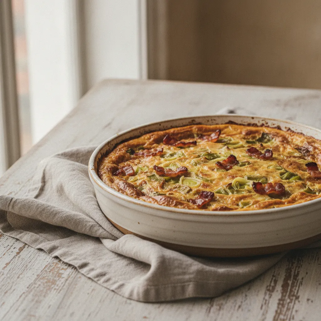 Clafoutis salé aux poireaux et lardons