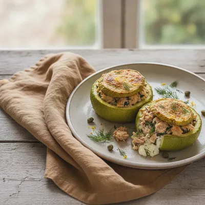 Courgettes rondes farcies au thon et à la ricotta