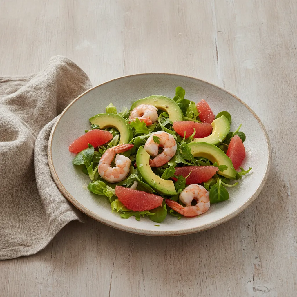 Salade d'avocat, crevettes et pamplemousse