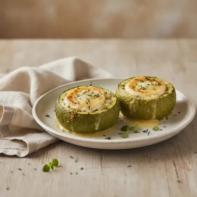 Courgettes rondes farcies au chèvre et aux herbes