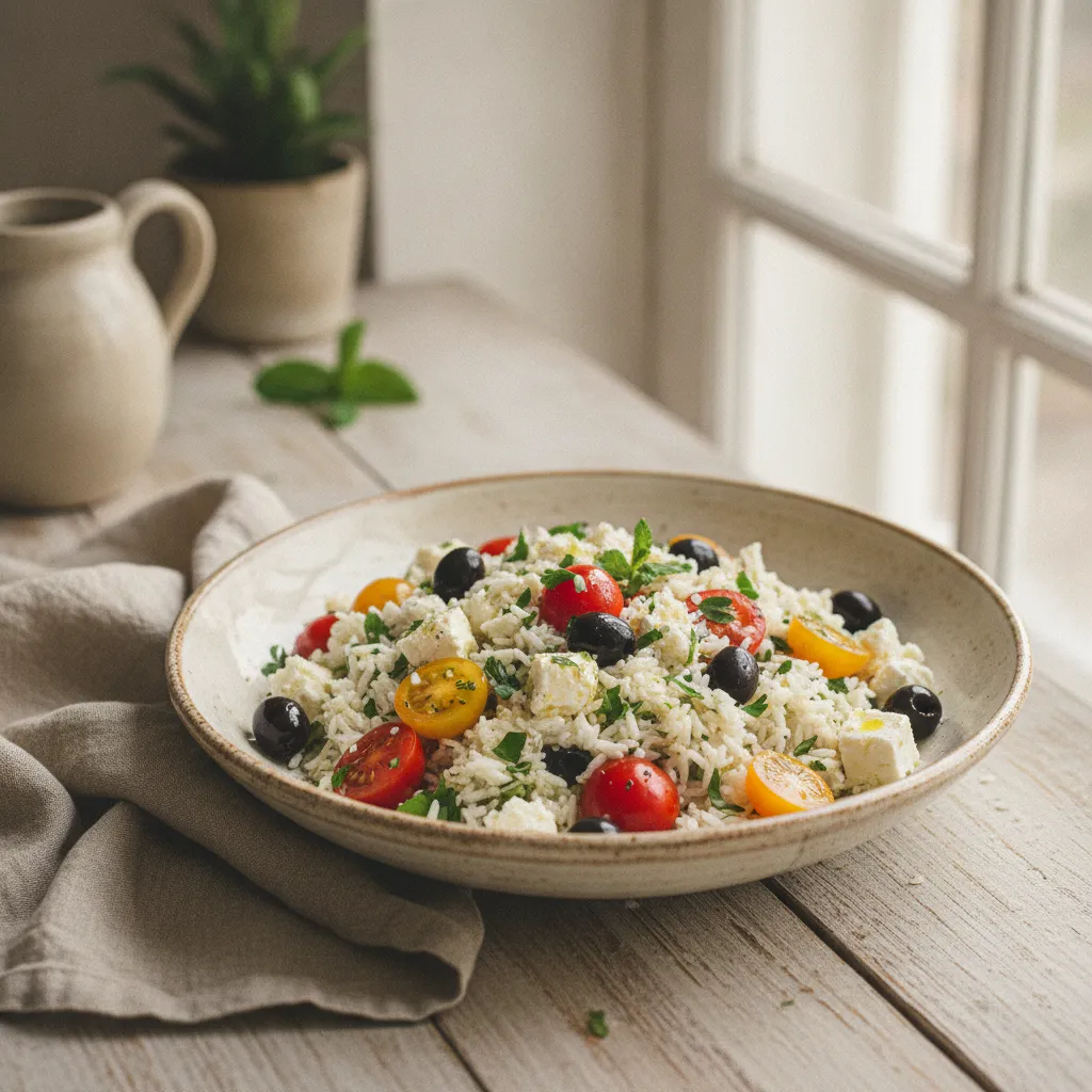 Salade de riz, feta et olives