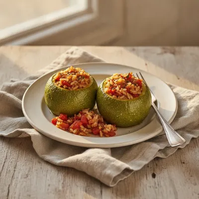 Courgettes rondes farcies au riz à la provençale