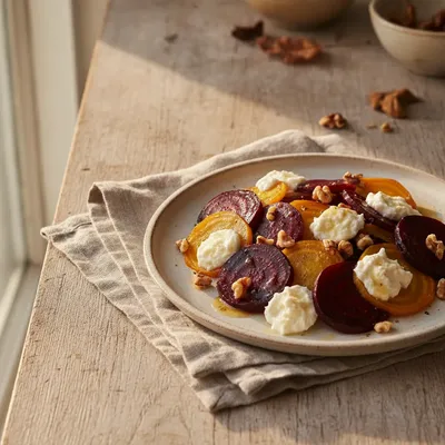 Salade de betteraves, chèvre et noix