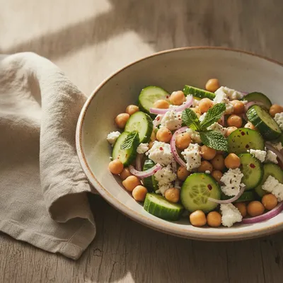 Salade de pois chiches, feta et concombre