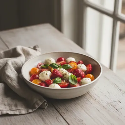 Salade de fraises, tomates et mozzarella