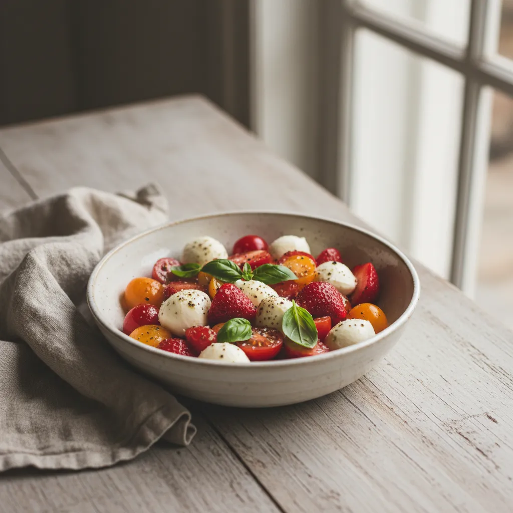 Salade de fraises, tomates et mozzarella