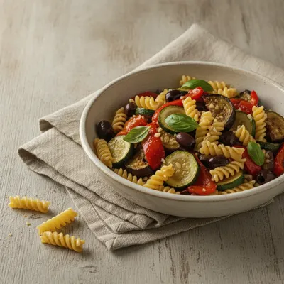 Salade de pâtes aux légumes du soleil rôtis