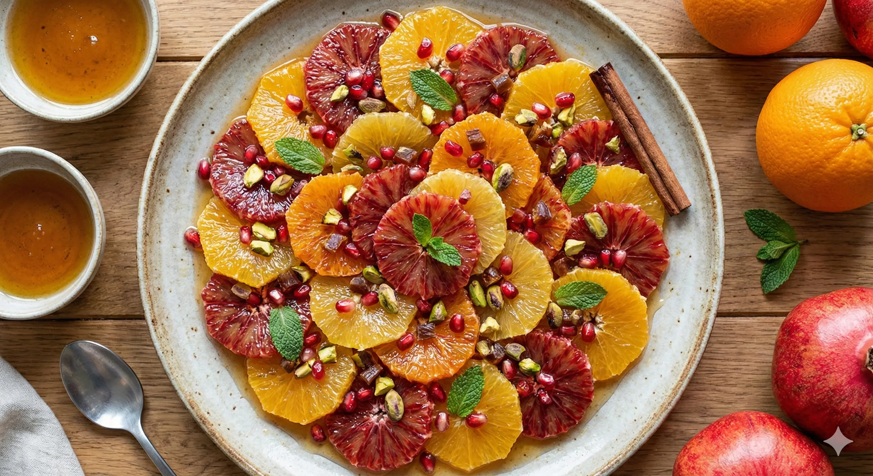 Mosaïque d'Oranges Épicées, Joyaux de Grenade et Pistaches Torréfiées